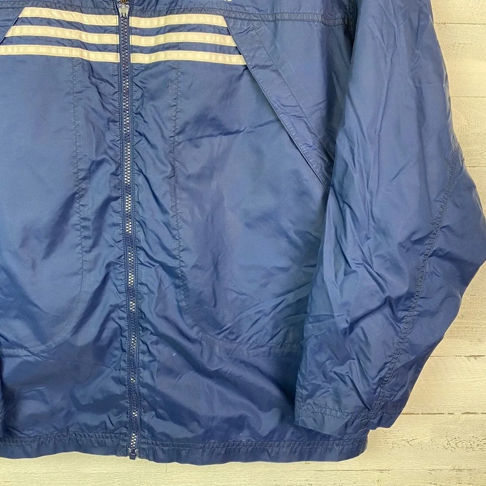 Adidas Mens Windbreaker Jacket Large L/S‎ Blue White Stripe Full Zip Lightweight